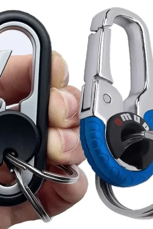 Mousqueton en acier inoxydable pour hommes, outil d'escalade, double anneau, porte-clés de pêche, accessoires de voiture