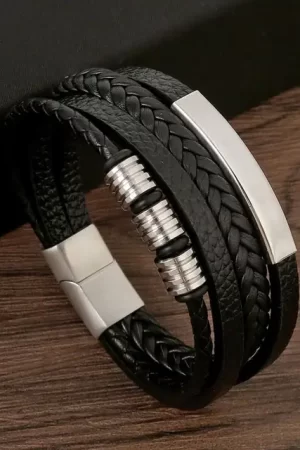 Bracelet en cuir multicouche tissé à la main