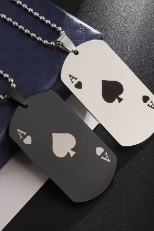 Zanof Spades-Collier pendentif carré classique en acier inoxydable