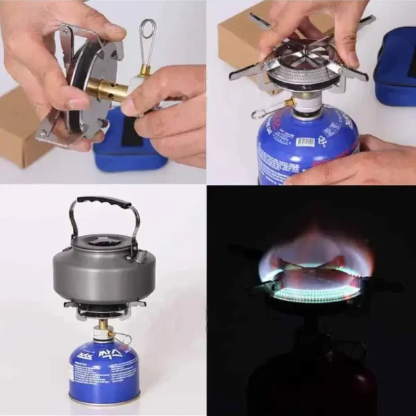 Cuisinière à gaz de Camping coupe-vent, sac à dos pliable Portable, tête de cuisinière électronique, cuisine en plein air pique-nique randonnée alpinisme Camping – Image 6
